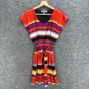 Bailey Girl Dress Women S Small Red Striped Sheath Short Belted Short Sleeve